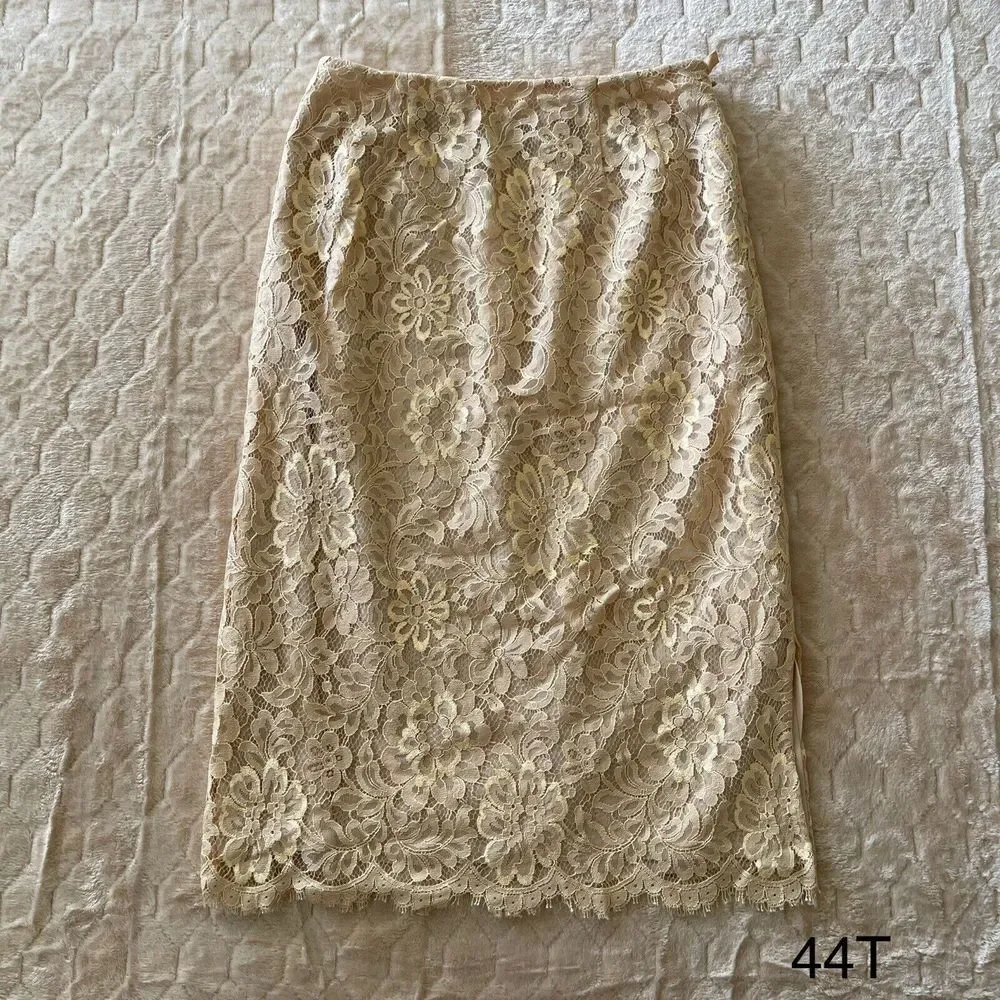 Dana Buchman Lace Midi‎ Skirt Beige Sz 2 Small Coquette Cottagecore